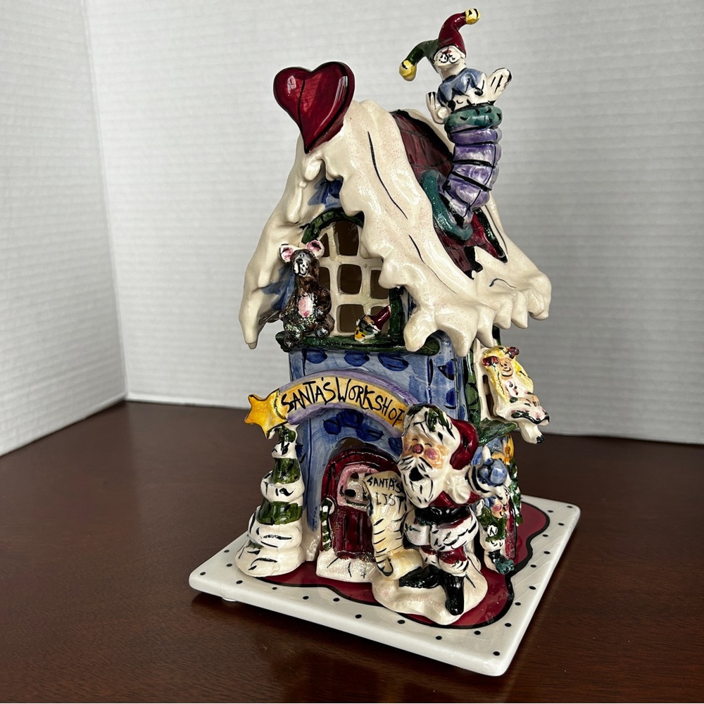 Santa's Workshop Blue Sky Clay Works by Heather Goldminc Tealight Holder 2002